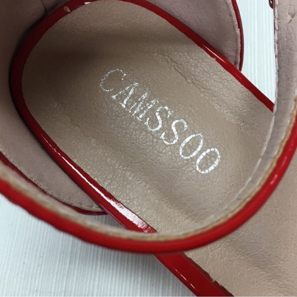 Red Patent Block Heel Sandals - Women - Picture 7 of 8